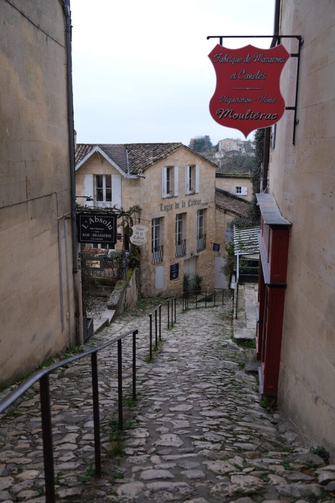A narrow medieval street in Saint-Emilion.