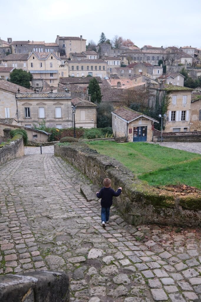 A hilltop view of a medieval French town.